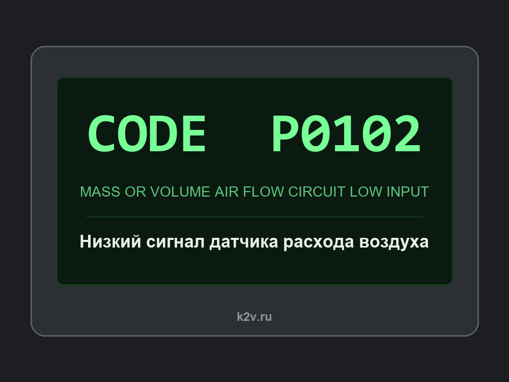 Экран сканера с кодом P0102