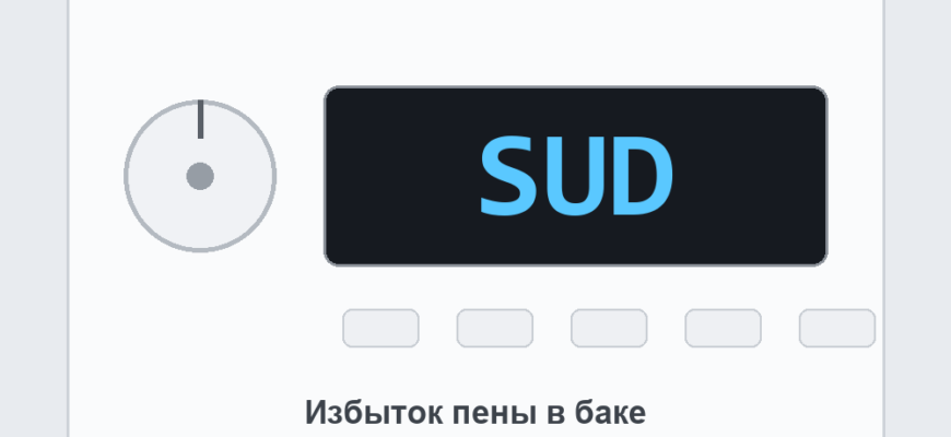 Панель стиральной машины с ошибкой SUD: избыток пены в баке