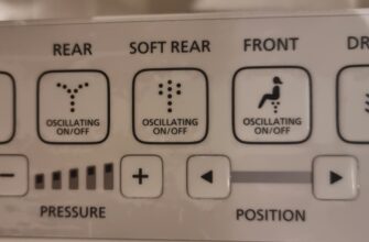 Панель управления электронного биде с кнопками STOP, REAR, SOFT REAR, FRONT, DRYER, PRESSURE и POSITION
