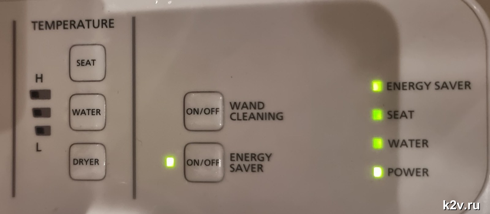 Правая часть панели: блок TEMPERATURE, кнопки WAND CLEANING и ENERGY SAVER, зелёные индикаторы
