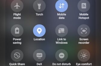 Панель быстрых настроек телефона со значками Wi-Fi, Bluetooth, авиарежима, фонарика