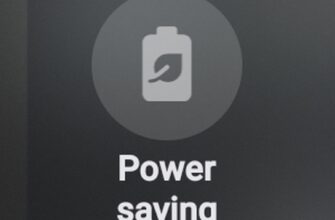 Значок батарейки с листком внутри и подписью Power saving