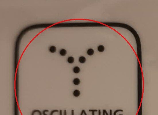 Значок из точек в виде буквы Y с надписью REAR и OSCILLATING ON/OFF