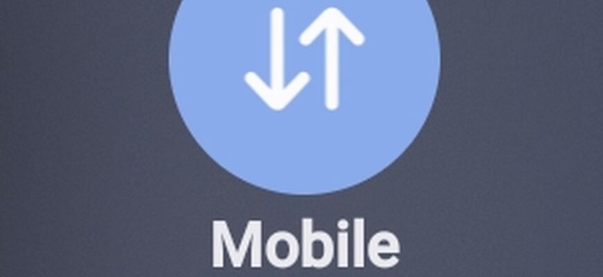 Значок с двумя стрелками вверх и вниз, подпись Mobile data